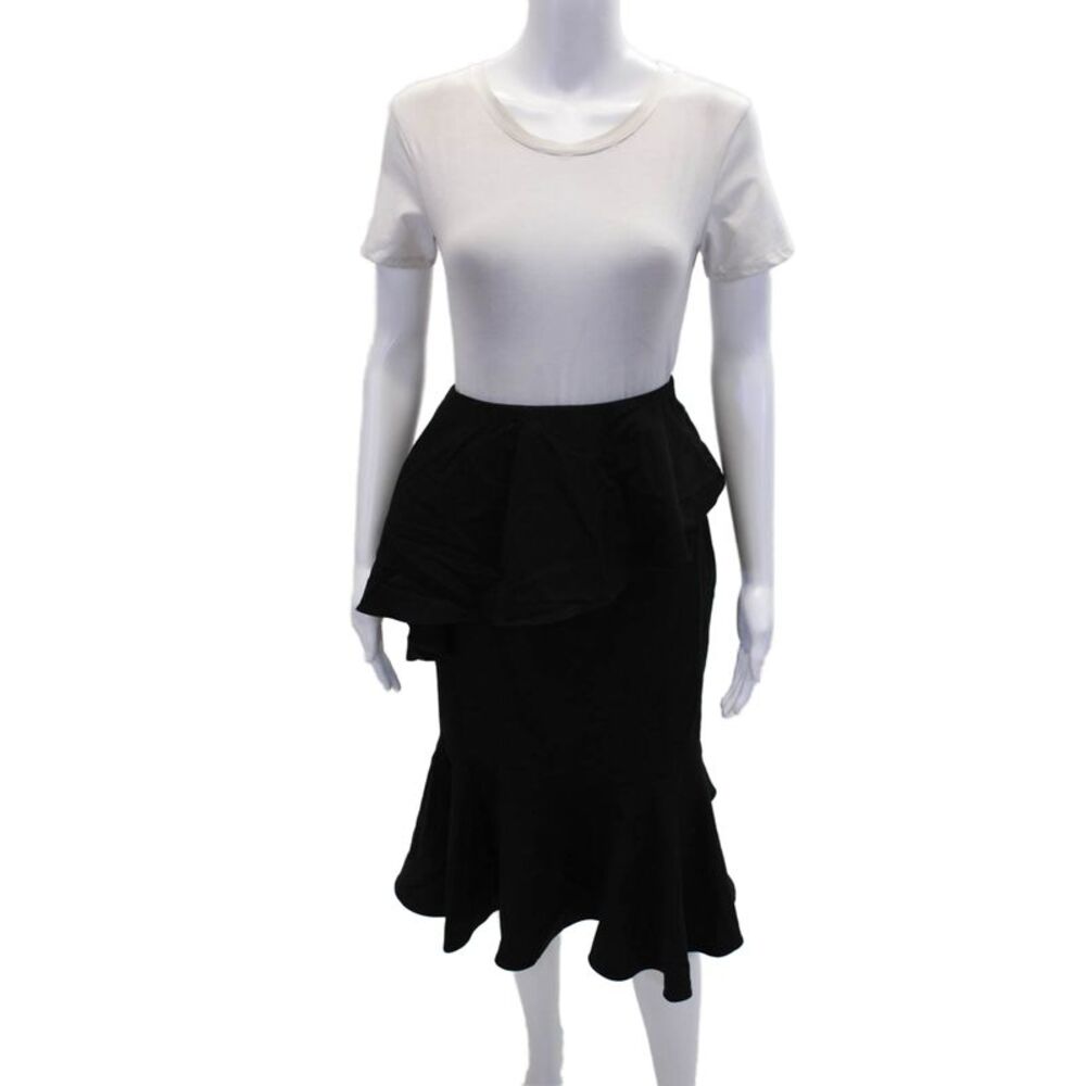 Scripted Womens Ruffled Waist Knee Length Trumpet Skirt Black Size Large